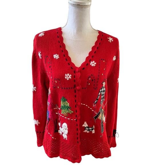 Vintage Holiday Shopper New York Knit Holiday Christmas Cardigan Sweater - Picture 1 of 7